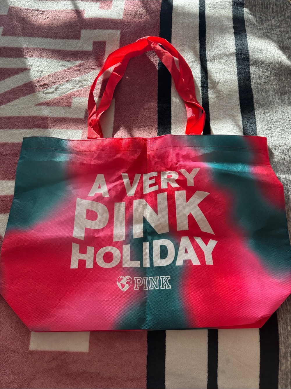 PINK Victoria's Secret Pink and Teal "A Very Pink Holiday" Tote